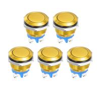 DMiotech 16mm / 5/8" Push Button Switch, IP66 1NO 0-250V 5A Momentary Push Button Starter Light Switch Self-reset, Aluminum Alloy Flat Head Gold 5 Pcs