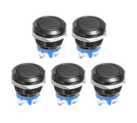 DMiotech 16mm / 5/8" Push Button Switch, IP66 1NO 0-250V 5A Momentary Push Button Starter Light Switch Self-reset, Aluminum Alloy Flat Head Black 5 Pcs