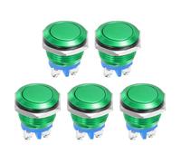 DMiotech 16mm / 5/8" Push Button Switch, IP66 1NO 0-250V 5A Momentary Push Button Starter Light Switch Self-reset, Aluminum Alloy Flat Head Green 5 Pcs