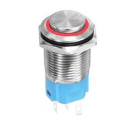 DMiotech 16mm / 5/8" Stainless Steel Latching Push Button Switch Domed Head 5A 12-24V Silver Shell with Welding Foot Red LED 1NO1NC for Car Boat Systems Custom Setups