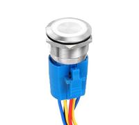 DMiotech 16mm / 5/8" Stainless Steel Latching Push Button Switch Flat Head 5A 12-24V Silver Shell 5 Pin with Cable Socket White Ring LED 1NO1NC for Car Boat Systems Custom Setups