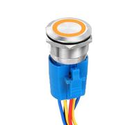 DMiotech 16mm / 5/8" Stainless Steel Latching Push Button Switch Flat Head 5A 12-24V Silver Shell 5 Pin with Cable Socket Yellow Ring LED 1NO1NC for Car Boat Systems Custom Setups