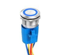 DMiotech 16mm / 5/8" Stainless Steel Latching Push Button Switch Flat Head 5A 12-24V Silver Shell 5 Pin with Cable Socket Blue Ring LED 1NO1NC for Car Boat Systems Custom Setups