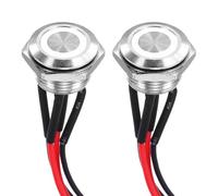 DMiotech 16mm / 5/8" Stainless Steel Momentary Push Button Switch Flat Head 3A 12-24V Silver Shell with Pre-soldered White LED Ring Light 1NO, 2Pcs
