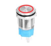 DMiotech 16mm / 5/8" Stainless Steel Momentary Push Button Switch Flat Head 5A 12-24V Silver Shell with Welding Foot Red LED 1NO1NC for Car Boat Systems Custom Setups