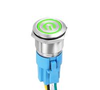 DMiotech 19mm / 3/4" Push Button Switch, IP65 1NO1NC 12-24V 5A Momentary Latching Push Button Starter Light Switch Self-locking with Green Switch, Stainless Steel Flat Head Silver