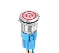 DMiotech 19mm / 3/4" Push Button Switch, IP65 1NO1NC 12-24V 5A Momentary Latching Push Button Starter Light Switch Self-locking with Red Light Switch, Stainless Steel Flat Head Silver