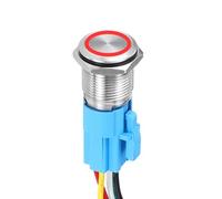 DMiotech 19mm / 3/4" Push Button Switch, IP65 1NO1NC 12-24V 5A Momentary Latching Push Button Starter Light Switch Self-locking with Red Light Round, Stainless Steel Flat Head Silver
