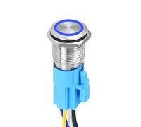 DMiotech 19mm / 3/4" Push Button Switch, IP65 1NO1NC 12-24V 5A Momentary Latching Push Button Starter Light Switch Self-reset with Blue Light Round, Stainless Steel Flat Head Silver
