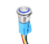 DMiotech 19mm / 3/4" Push Button Switch, IP65 1NO1NC 12-24V 5A Momentary Latching Push Button Starter Light Switch Self-reset with Blue Light Round, Stainless Steel High Head Silver