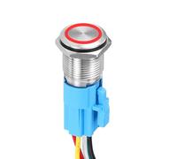 DMiotech 19mm / 3/4" Push Button Switch, IP65 1NO1NC 12-24V 5A Momentary Latching Push Button Starter Light Switch Self-reset with Red Light Round, Stainless Steel Flat Head Silver