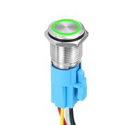 DMiotech 19mm / 3/4" Push Button Switch, IP65 1NO1NC 12-24V 5A Momentary Latching Push Button Starter Light Switch Self-reset with Green Round, Stainless Steel Flat Head Silver