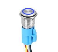 DMiotech 19mm / 3/4" Push Button Switch, IP65 1NO1NC 12-24V 5A Momentary Latching Push Button Starter Light Switch Self-locking with Blue Light Round, Stainless Steel Flat Head Silver