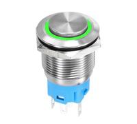 DMiotech 19mm / 3/4" Stainless Steel Latching Push Button Switch Domed Head 5A 12-24V Silver Shell with Welding Foot Green LED 1NO1NC for Car Boat Systems Custom Setups