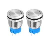 DMiotech 19mm / 3/4" Stainless Steel Latching Push Buttons Switch Flat Head 5A 0-250V Silver Shell with Welding Foot 1NO1NC 2Pcs