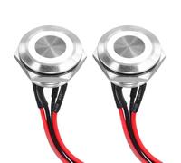 DMiotech 19mm / 3/4" Stainless Steel Momentary Push Button Switch Flat Head 3A 12-24V Silver Shell with Pre-soldered White LED Ring Light 1NO, 2Pcs