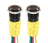 DMiotech 2 Pack 16mm / 5/8" Aluminium Alloy Latching Push Button Switch Flat Head 5A 250V Black Shell with Cable Socket Orange LED 1NO1NC for Car Boat Systems Custom Setups