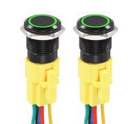 DMiotech 2 Pack 16mm / 5/8" Aluminium Alloy Momentary Push Button Switch 12V 24VDC with Green LED Ring Head 1NO1NC Socket Plug with Wire for Car Boat Systems Custom Setups