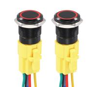 DMiotech 2 Pack 16mm / 5/8" Aluminium Alloy Momentary Push Button Switch 12V 24VDC with Red LED Ring Head 1NO1NC Socket Plug with Wire for Car Boat Systems Custom Setups