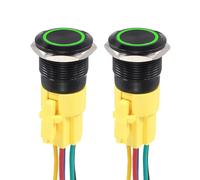 DMiotech 2 Pack 19mm / 3/4" Aluminium Alloy Latching Push Button Switch 12V 24VDC with Green LED Ring Head 1NO1NC Socket Plug with Wire for Car Boat Systems Custom Setups
