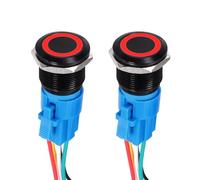 DMiotech 2 Pack 19mm / 3/4" Aluminium Alloy Latching Push Button Switch Flat Head 3A 12-24V Black Shell 5 Pin with Cable Socket Red Ring LED 1NO1NC for Car Boat Systems Custom Setups