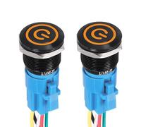 DMiotech 2 Pack 19mm / 3/4" Aluminium Alloy Latching Push Button Switch Flat Head 3A 12-24V Black Shell 5 Pin with Cable Socket Orange Switch LED 1NO1NC for Car Boat Systems Custom Setups