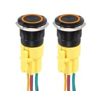 DMiotech 2 Pack 19mm / 3/4" Aluminium Alloy Momentary Push Button Switch 12V 24VDC with Orange LED Ring Head 1NO1NC Socket Plug with Wire for Car Boat Systems Custom Setups