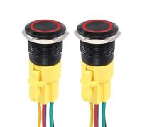 DMiotech 2 Pack 19mm / 3/4" Aluminium Alloy Momentary Push Button Switch 12V 24VDC with Red LED Ring Head 1NO1NC Socket Plug with Wire for Car Boat Systems Custom Setups