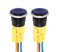 DMiotech 2 Pack 19mm / 3/4" Aluminium Alloy Momentary Push Button Switch Flat Head 5A 250V Black Shell with Cable Socket Blue LED 1NO1NC for Car Boat Systems Custom Setups