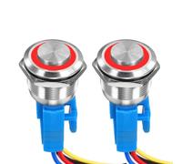DMiotech 2 Pack 7/8 Inch Stainless Steel Latching Push Button Switch Domed Head 5A 110-220V Silver Shell with Cable Socket Red LED 1NO1NC for Car Boat Systems Custom Setups