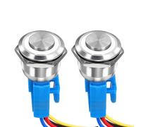 DMiotech 2 Pack 7/8 Inch Stainless Steel Momentary Push Button Switch Domed Head 5A 110-220V Silver Shell with Cable Socket White LED 1NO1NC for Car Boat Systems Custom Setups
