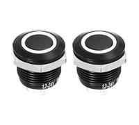 DMiotech 2 Pcs 12mm Push Button Switch, IP66 1NO 12-24V 3A Momentary Latching Push Button Starter Light Switch Self-reset with White Light Round, Aluminum Alloy Flat Head Black
