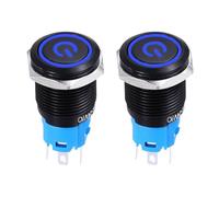 DMiotech 2 Pcs 16mm / 5/8" Push Button Switch, IP66 1NO1NC 12-24V 3A Momentary Latching Push Button Starter Light Switch Self-reset with Blue Light Switch, Aluminum Alloy Flat Head Black