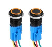 DMiotech 2 Pcs 16mm / 5/8" Push Button Switch, IP66 1NO1NC 12-24V 3A Momentary Latching Push Button Starter Light Switch Self-locking with Orange Light Round, Aluminum Alloy Flat Head Black