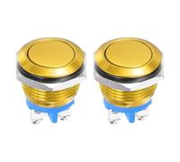 DMiotech 2 Pcs 19mm / 3/4" Push Button Switch, IP66 1NO 0-250V 5A Momentary Latching Push Button Starter Light Switch Self-reset, Aluminum Alloy Flat Head Gold