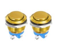 DMiotech 2 Pcs 19mm / 3/4" Push Button Switch, IP66 1NO 0-250V 5A Momentary Latching Push Button Starter Light Switch Self-reset, Aluminum Alloy High Head Gold