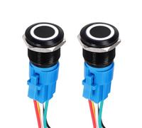 DMiotech 2 Pcs 22mm / 7/8" Push Button Switch, IP66 1NO1NC 12-24V 3A Momentary Latching Push Button Starter Light Switch Self-locking with White Light Round, Aluminum Alloy Flat Head Black