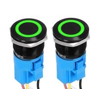 DMiotech 2 Pcs 22mm / 7/8" Push Button Switch, IP66 1NO1NC 12-24V 3A Momentary Latching Push Button Starter Light Switch Self-locking with Green Round, Aluminum Alloy Flat Head Black