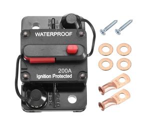 DMiotech 200A Circuit Breaker, 12-32V DC Automotive Inline Fuse Holders Inverter with Manual Reset Button Wire Lugs Washer Screws for Car Marine Boat Audio System Overload Protection