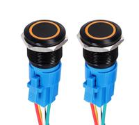 DMiotech 2Pcs 12mm Push Button Switch, IP65 1NO 12-24V 3A Momentary Latching Push Button Starter Light Switch Self-reset with Yellow Light Round, Stainless Steel Flat Head Silver