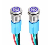 DMiotech 2Pcs 12mm Push Button Switch, IP65 1NO 12-24V 3A Momentary Latching Push Button Starter Light Switch Self-locking with Blue Light Switch, Stainless Steel Flat Head Silver