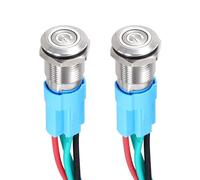 DMiotech 2Pcs 12mm Push Button Switch, IP65 1NO 12-24V 3A Momentary Latching Silver White Light Switch, Stainless Steel Flat Head Self-Locking