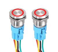 DMiotech 2Pcs 19mm / 3/4" Push Button Switch, IP65 1NO1NC 12-24V 5A Momentary Latching Push Button Starter Light Switch Self-reset with Red Light Round, Stainless Steel Flat Head Silver