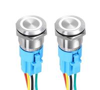 DMiotech 2Pcs 19mm / 3/4" Push Button Switch, IP65 1NO1NC 12-24V 5A Momentary Latching Push Button Starter Light Switch Self-locking with White Light Round, Stainless Steel Flat Head Silver