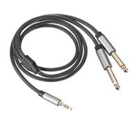 DMiotech 3.5mm 1/8" Male TRS to 2 x 2 x 6.35mm 1/4" Male TRS Audio Cable Aluminum Alloy Housing Nylon Braided Aux Cable for Phone Car Speaker 1M/3.3Ft Silver Gray