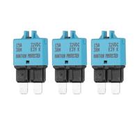 DMiotech 3 Pack Manual Mini Reset Fuse, 32V DC 15A ATC/ATO Auto Circuit Breaker Reset Fuses Low Profile Blade Fuses for Car Truck SUV Marine Boat Motorcycle, Blue