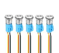 DMiotech 5 Pack 16mm / 5/8" Stainless Steel Latching Push Button Switch Flat Head 5A 12-24V Silver Shell 5 Pin with Cable Socket White Ring LED 1NO1NC for Car Boat Systems Custom Setups