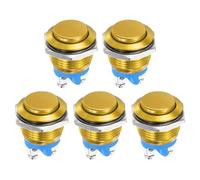 DMiotech 5 Pcs 19mm / 3/4" Push Button Switch, IP66 1NO 0-250V 5A Momentary Latching Push Button Starter Light Switch Self-reset, Aluminum Alloy High Head Gold