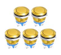 DMiotech 5 Pcs 19mm / 3/4" Push Button Switch, IP66 1NO 0-250V 5A Momentary Latching Push Button Starter Light Switch Self-reset, Aluminum Alloy Flat Head Gold
