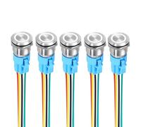 DMiotech 5Pcs 19mm / 3/4" Push Button Switch, IP65 1NO1NC 12-24V 5A Momentary Latching Push Button Starter Light Switch Self-locking with White Light Round, Stainless Steel Flat Head Silver